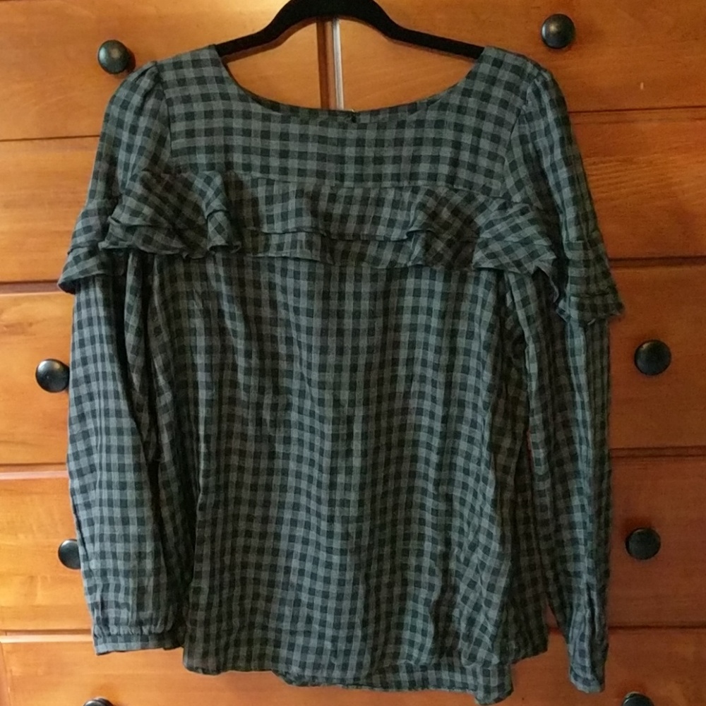Loft Black and Grey Long Sleeve Blouse